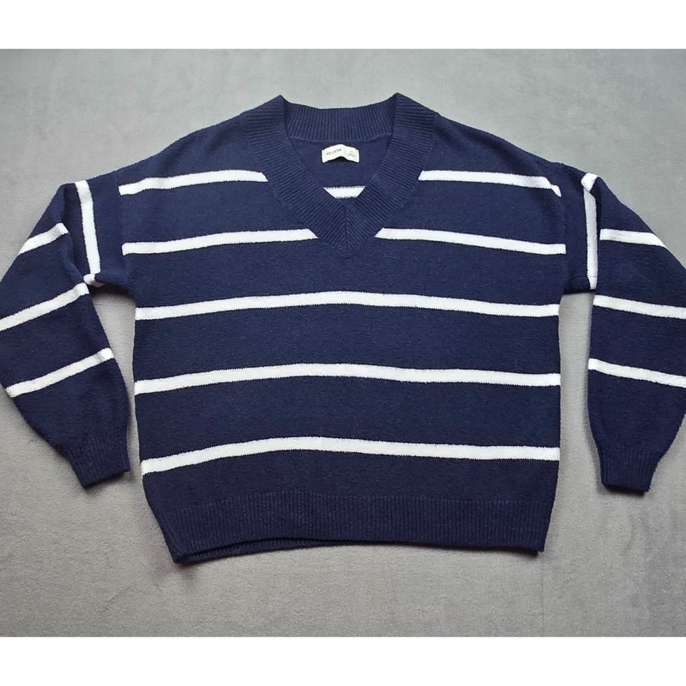 Hollister Cropped Knit Sweater Pullover‎ Stripes Preppy V-Neck Oversized Size XS